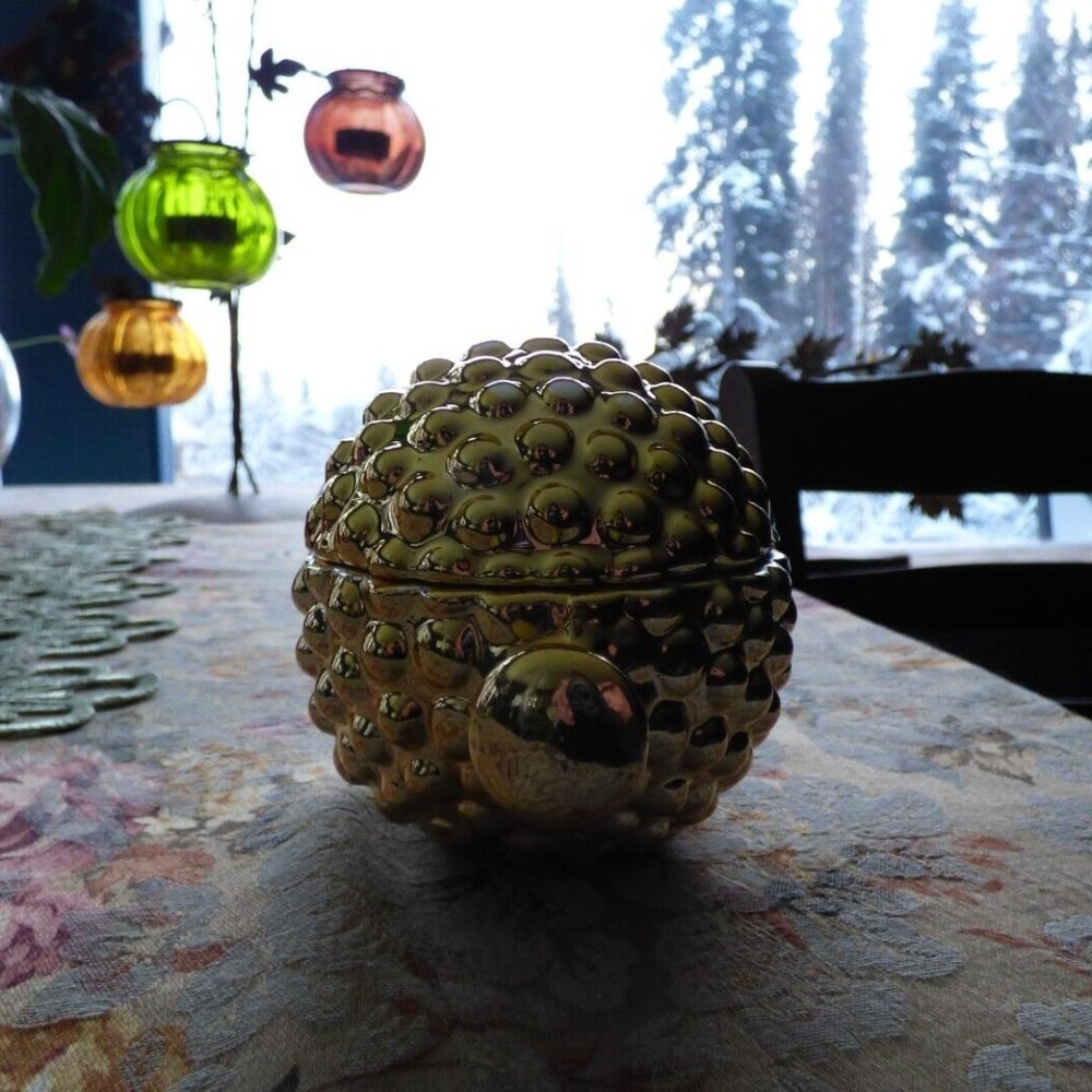 FALL WINTER PORCELAIN RESIN GOLD PLATED ACORN JAR TRINKET CANDY JEWELRY STORAGE - Picture 2 of 8